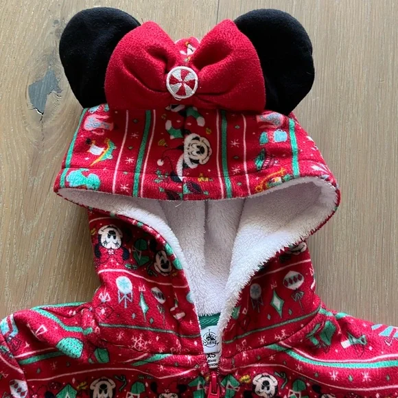 Disney Parks Minnie Mouse Red Holiday Onesie with Hood - Picture 2 of 3